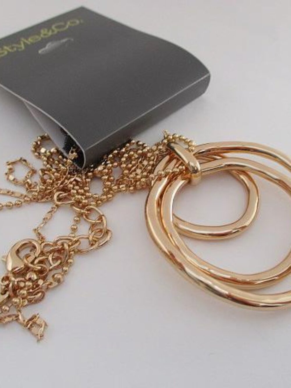 Style & Co Gold Triple Ring Statement Pendant Necklace NWT